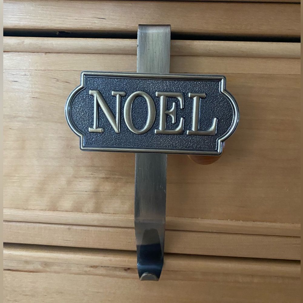 Noel Set of 2 Brass Embossed Framed Christmas Stocking Holder
